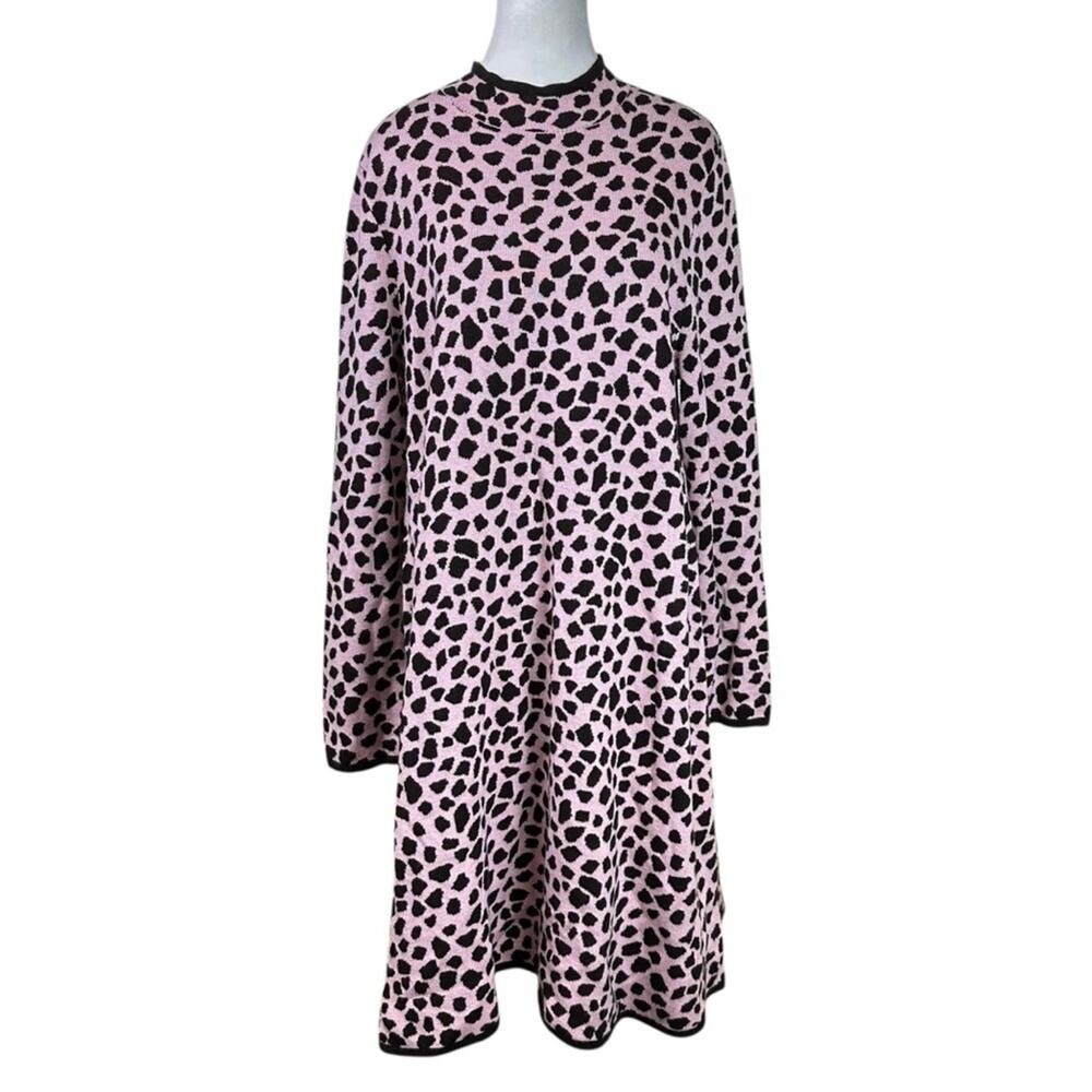 Ann Taylor Pink and Black Animal Print Jacquard Sweater Dress Size XL NWT